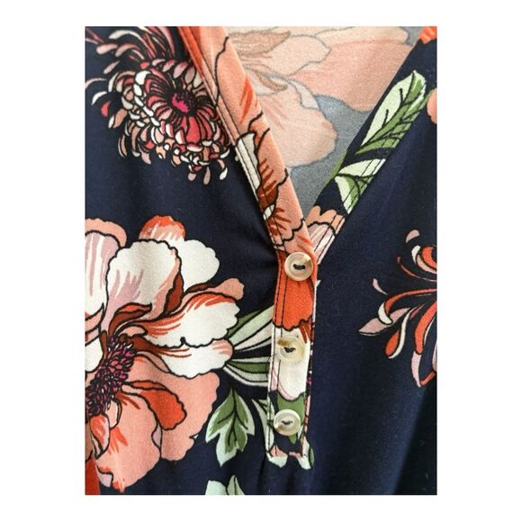 French grey Navy blue floral pull on stretch summer dress size large - Picture 3 of 6